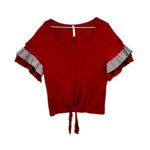 Women's boutique top. Size: Large flutter sleeve, V-neck, tie front.